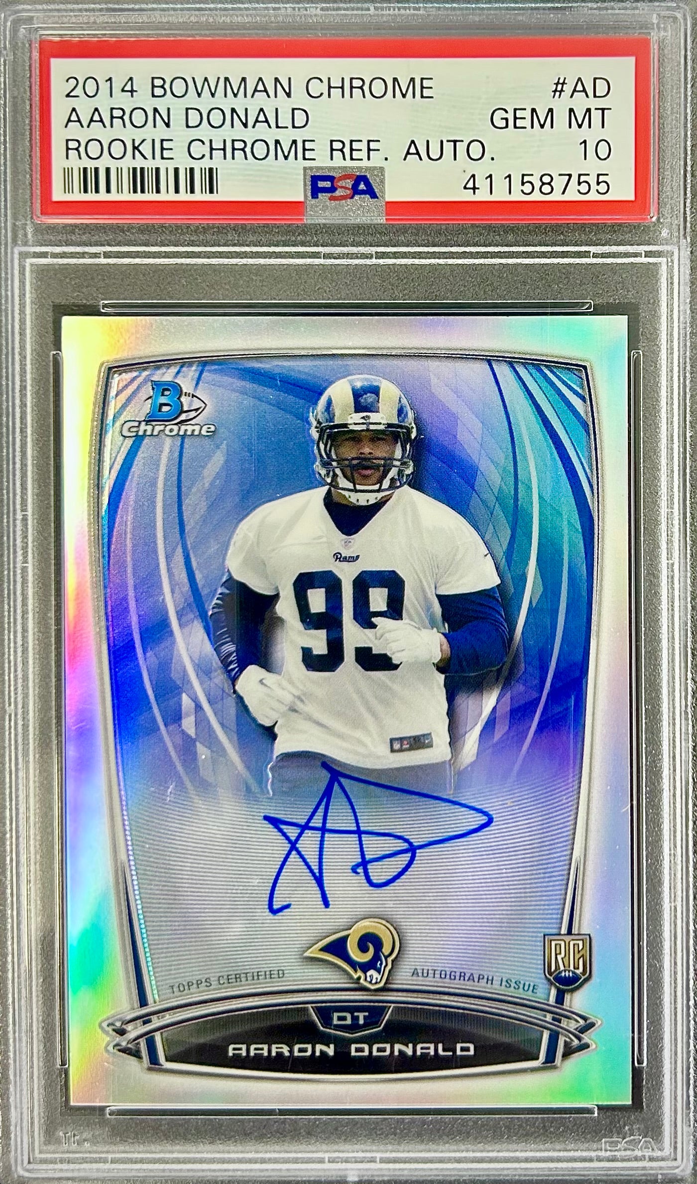 2014 Bowman Chrome Rookie Chrome Refractor Autograph #RCRA-AD Aaron Donald PSA 10