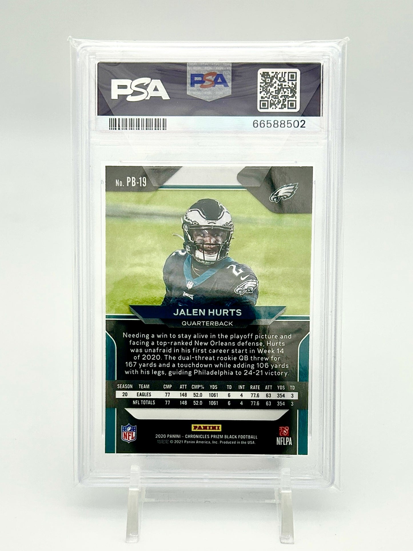 2020 Panini Chronicles Prizm Black: #PB19 Jalen Hurts  (PSA 10)