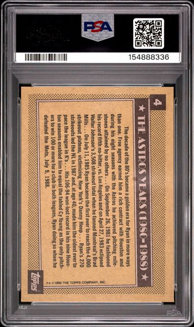 1990 Topps Astros #4 Nolan Ryan PSA 9 - Back