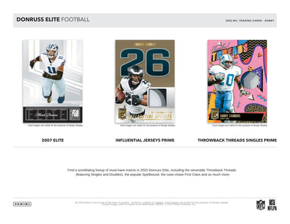 Donruss Elite Football trading card display with various cards featuring football players and designs.