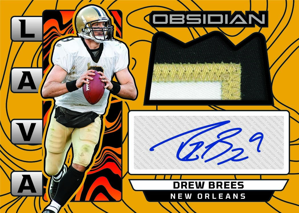 2026 Panini Obsidian Football Drew Brees Lava Jersey Autograph Gold Card