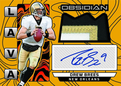 2026 Panini Obsidian Football Drew Brees Lava Jersey Autograph Gold Card