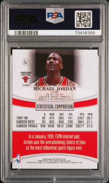 1998 Topps Gold Label #GL1 Michael Jordan PSA 9 - Back