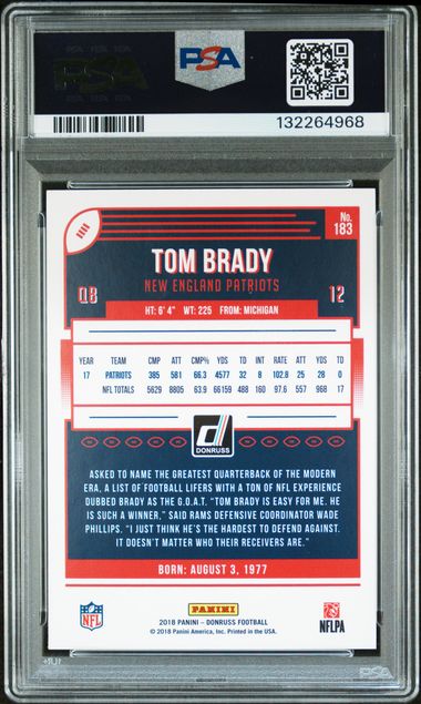 2018 Panini Donruss O#183 Tom Brady PSA 10 - Back