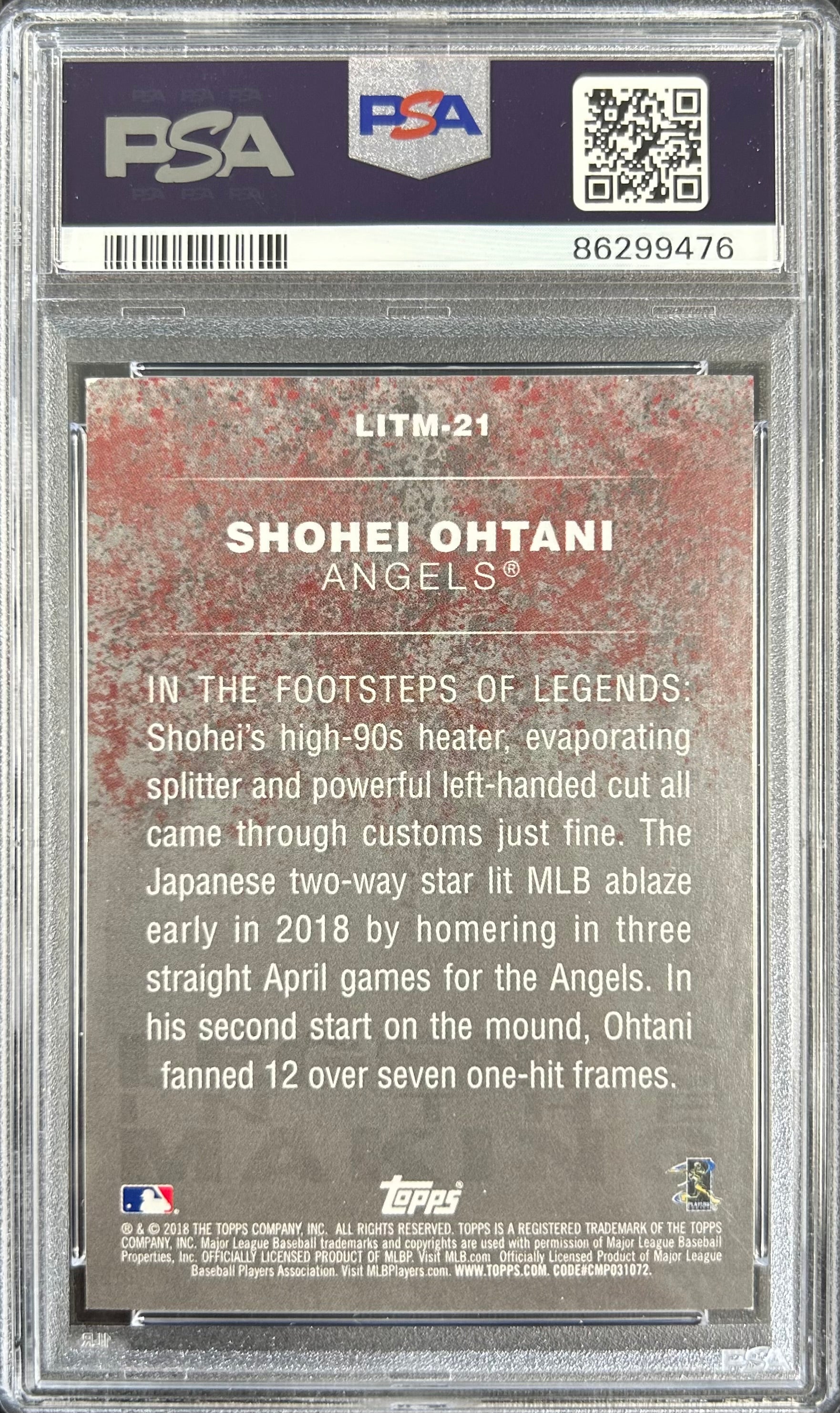 2018 Topps Update Legends In The Making #LITM-21 Shohei Ohtani PSA 8