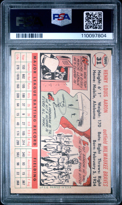 1956 Topps White Back #31 Hank Aaron PSA 3