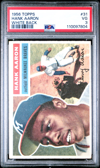 1956 Topps White Back #31 Hank Aaron PSA 3
