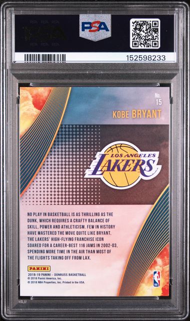 2018 Panini Donruss All Clear For Takeoff #15 Kobe Bryant PSA 9 - Back