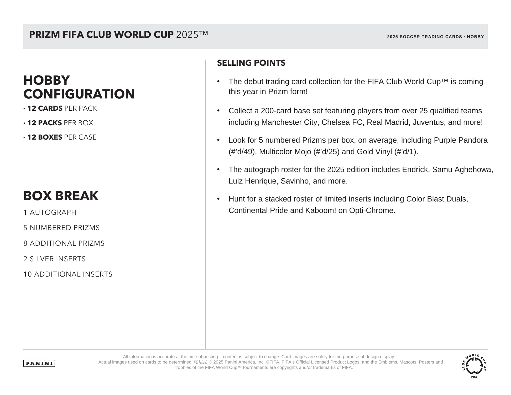 2025 Panini Prizm FIFA Club World Cup Soccer Hobby Box