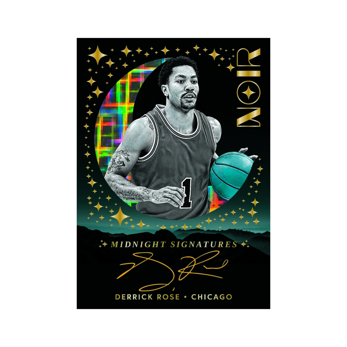 2025-26 Panini Noir Basketball Midnight Signatures Derrick Rose