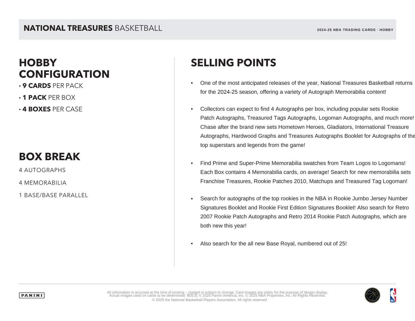 2024-25 Panini National Treasures Basketball Hobby Box