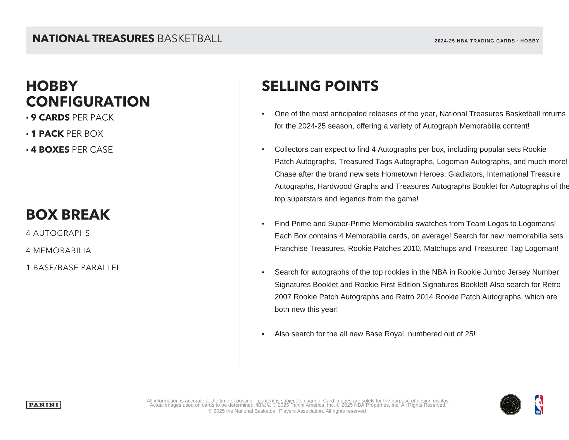 2024-25 Panini National Treasures Basketball Hobby Box