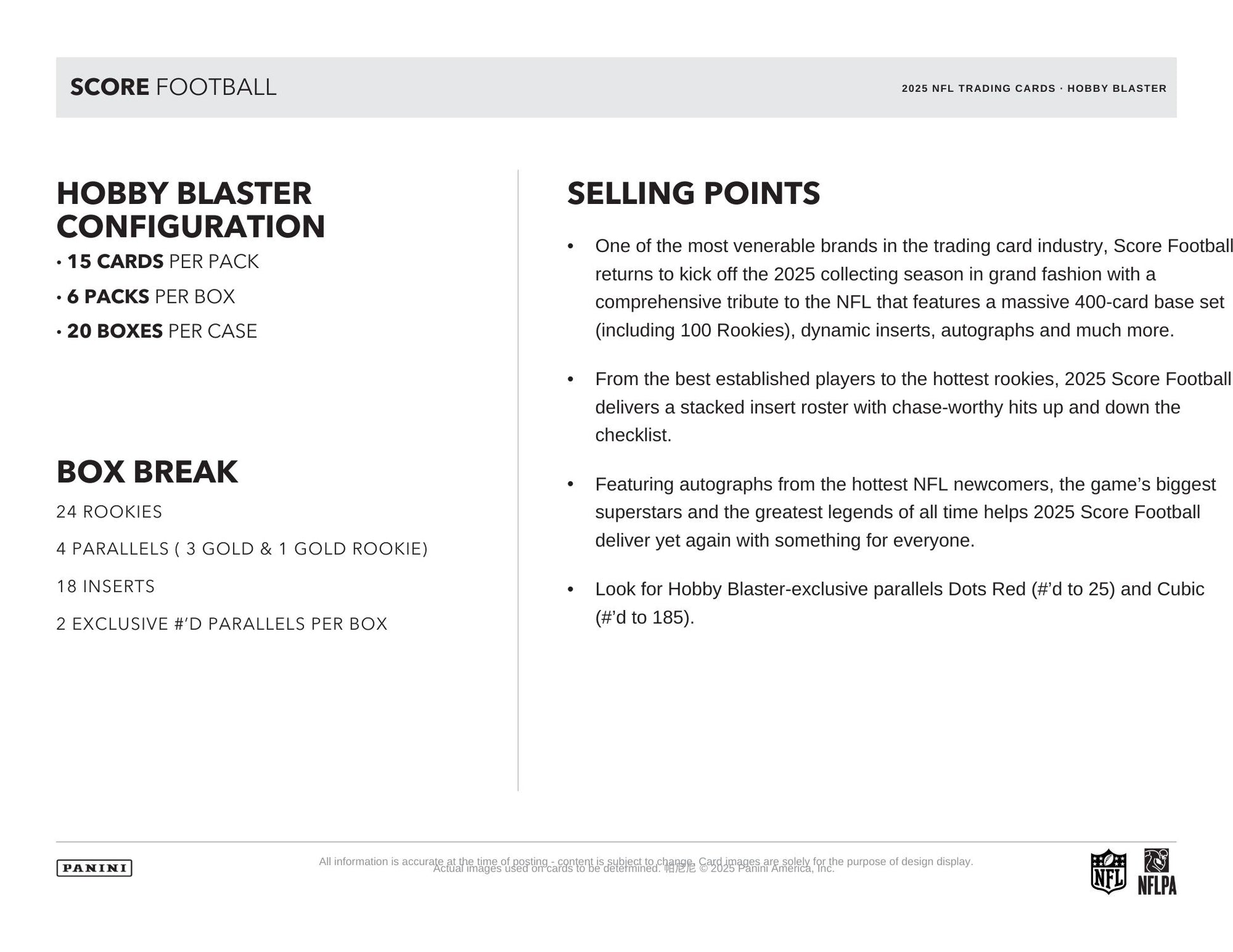 2025 Panini Score Football Hobby Blaster Box product details and branding.