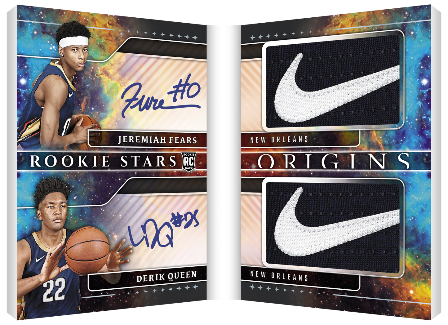 2025-26 Panini Origins Basketball Jeremiah Fears & Derik Queen Rookie Stars Dual Patch Signatures Booklet Card