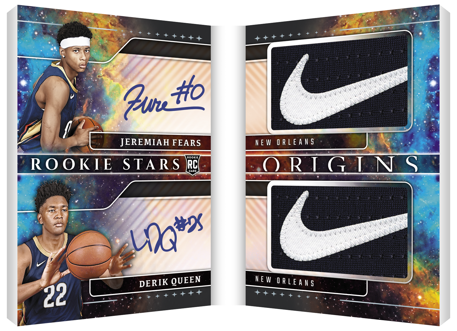 2025-26 Panini Origins Basketball Jeremiah Fears & Derik Queen Rookie Stars Dual Patch Signatures Booklet Card