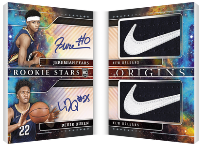 2025-26 Panini Origins Basketball Jeremiah Fears & Derik Queen Rookie Stars Dual Patch Signatures Booklet Card