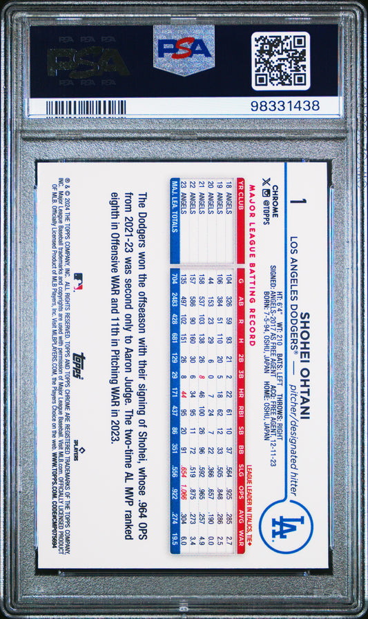 2024 Topps Chrome Blue Refractor /150 Shohei Ohtani #1 PSA 9