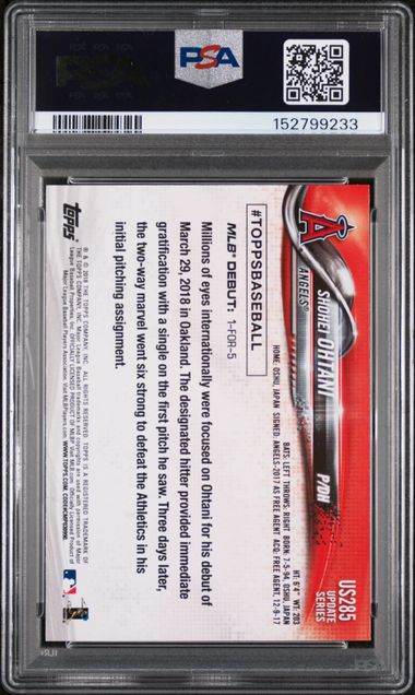 2018 Topps Update #US285 Shohei Ohtani PSA 9 - Back