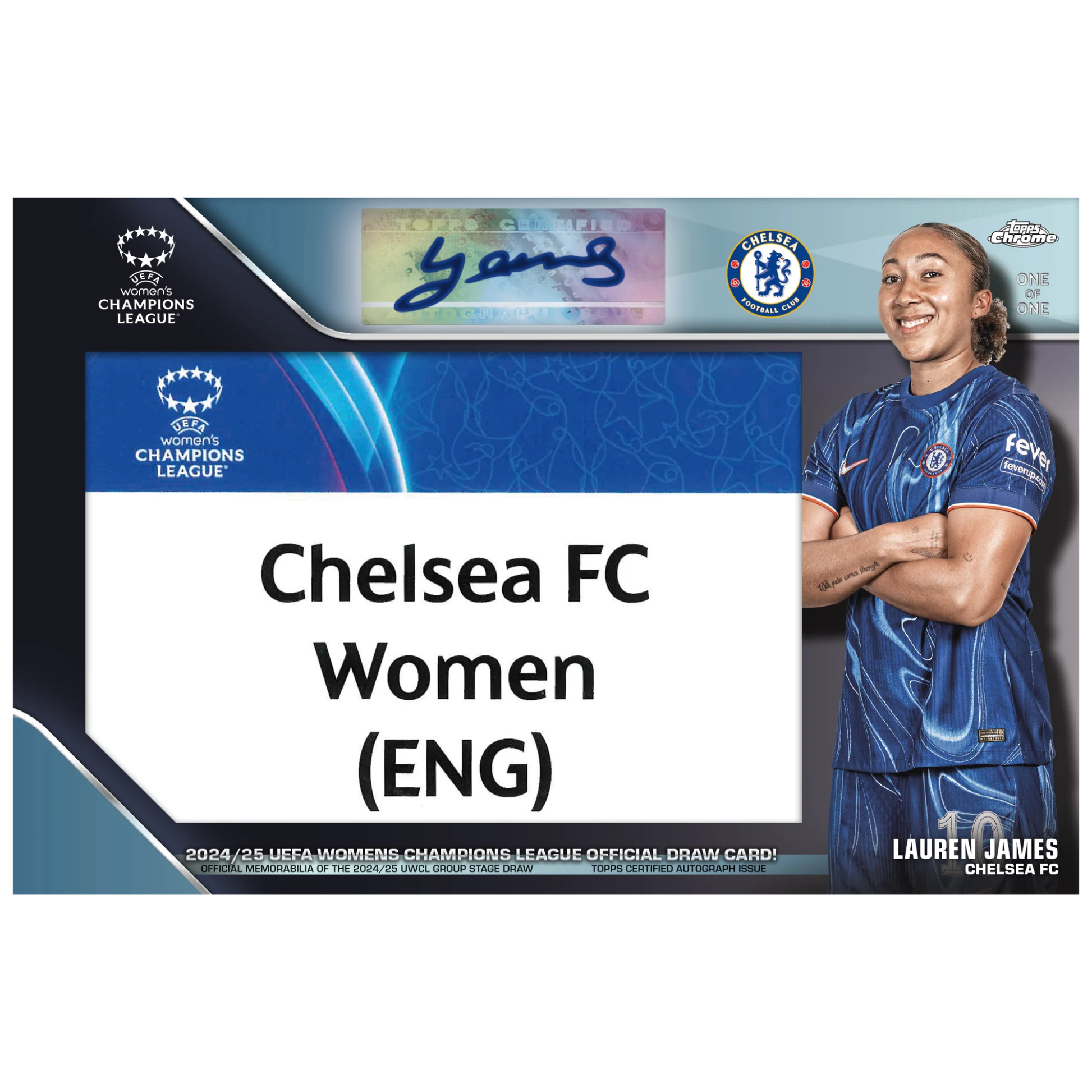 2024-25 Topps Chrome UEFA Women’s Champions League Soccer Official Draw and Autograph card Lauren James