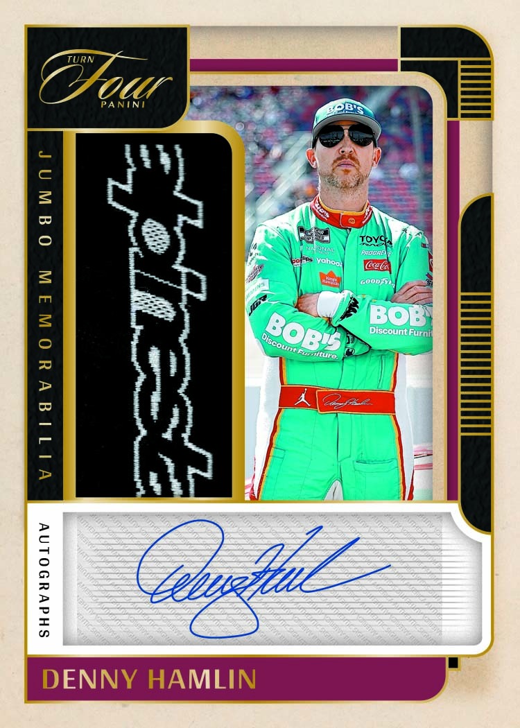 2026 Panini Turn Four Racing Denny Hamlin Jumbo Memorabilia Autographs Holo Gold