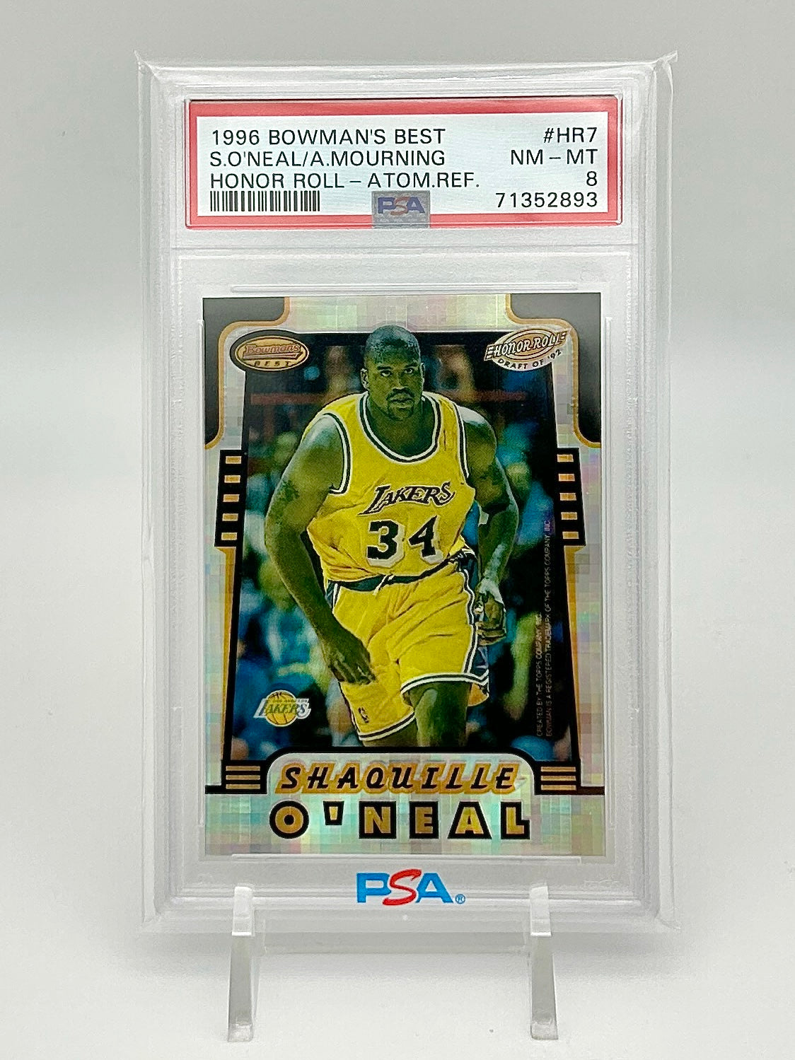 1996 Bowman's Best Honor Roll Atomic Refractor: #HR7 Shaquille O'Neal / Alonzo Mourning (PSA 8)