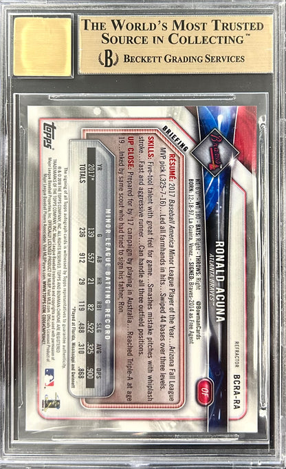 2018 Bowman Chrome Rookie Autographs Refractor #BCRA-RA Ronald Acuna BGS 9.5 / Auto 10