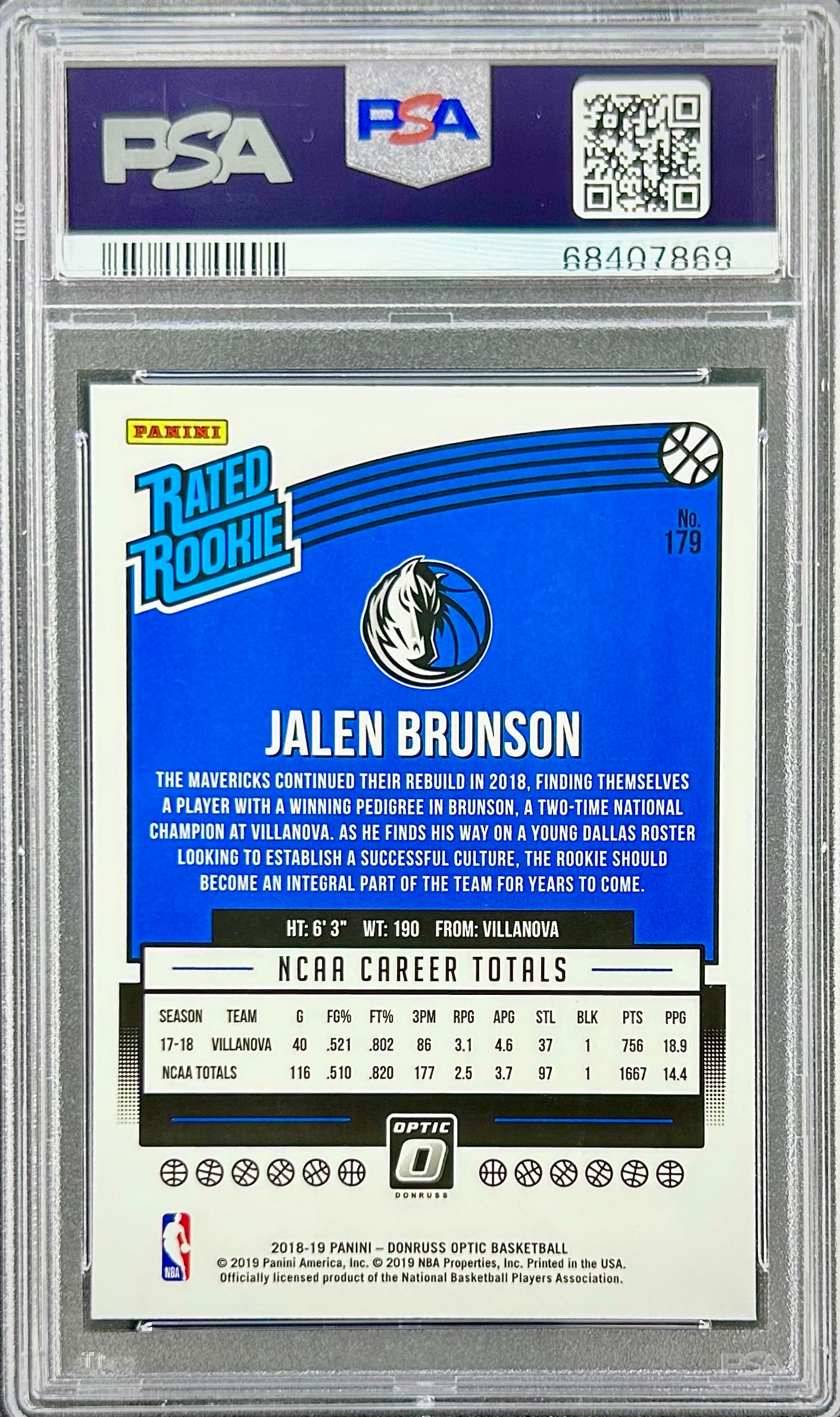 2018 Panini Donruss Optic #179 Jalen Brunson PSA 10