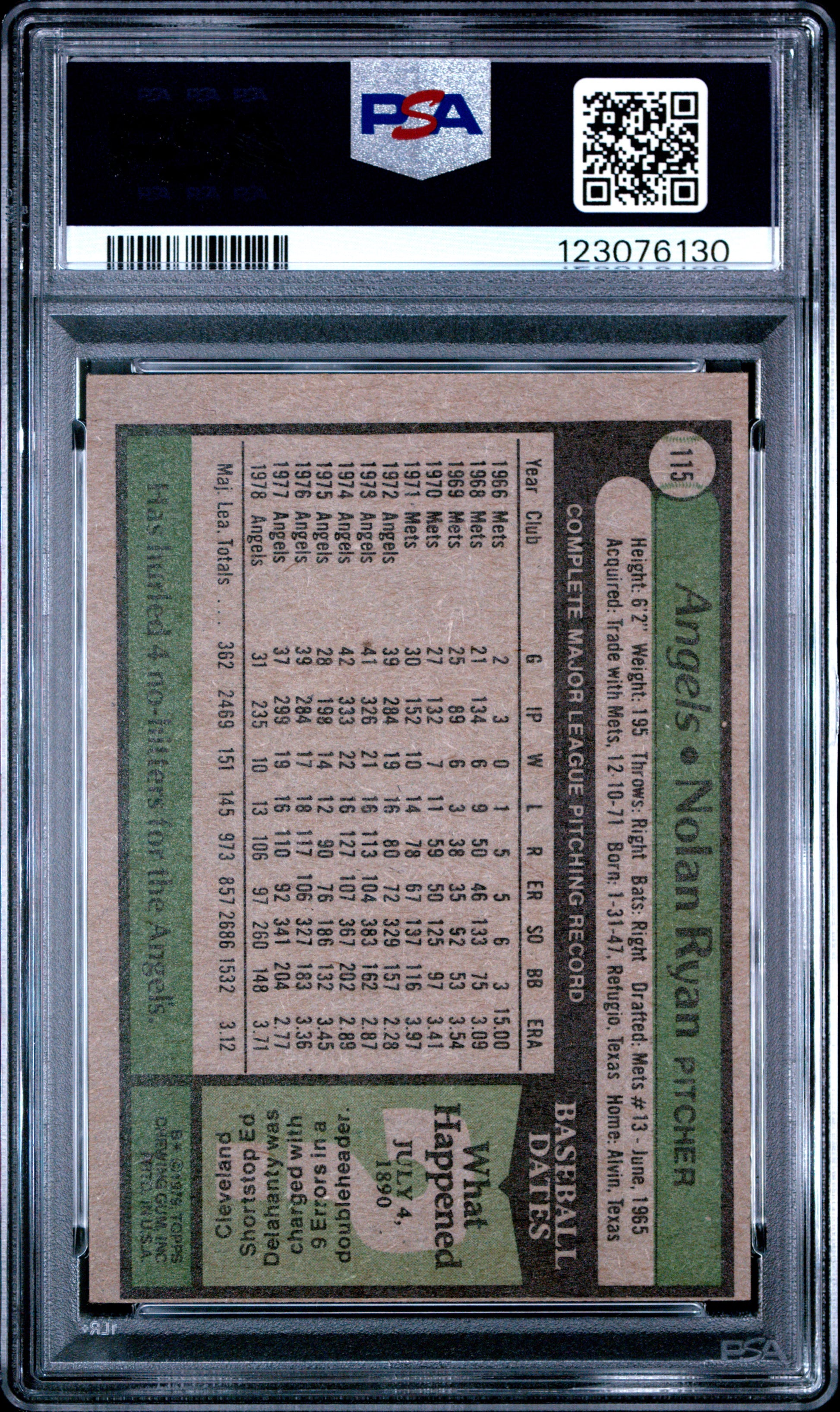 1979 Topps #115 Nolan Ryan PSA 7
