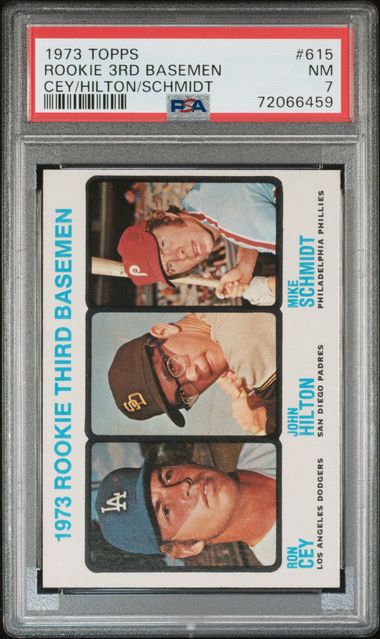 1973 Topps Rookie 3rd Basemen #615 Cey/Hilton/Schmidt PSA 7 - Front