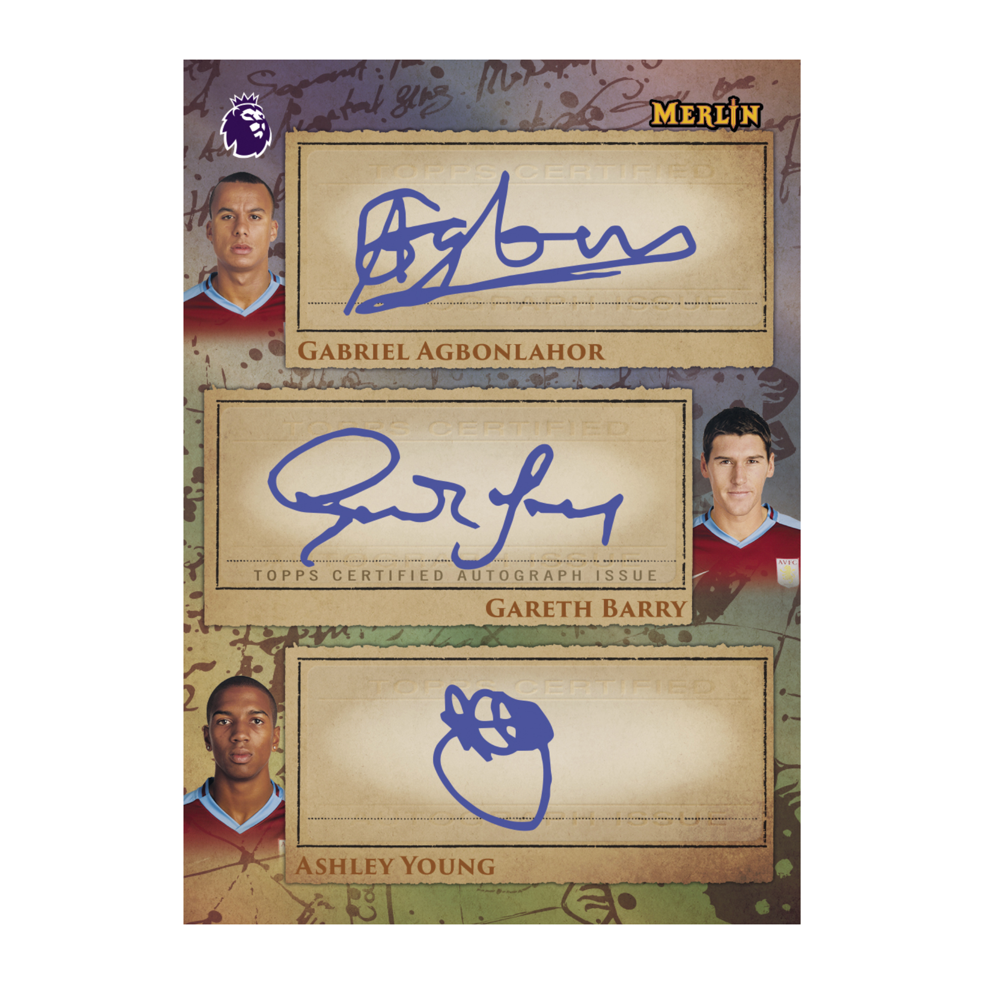 2026 Topps Merlin Premier League Soccer Spellbinding Trios Gabriel Agbonlahor, Gareth Barry, and Ashley Young