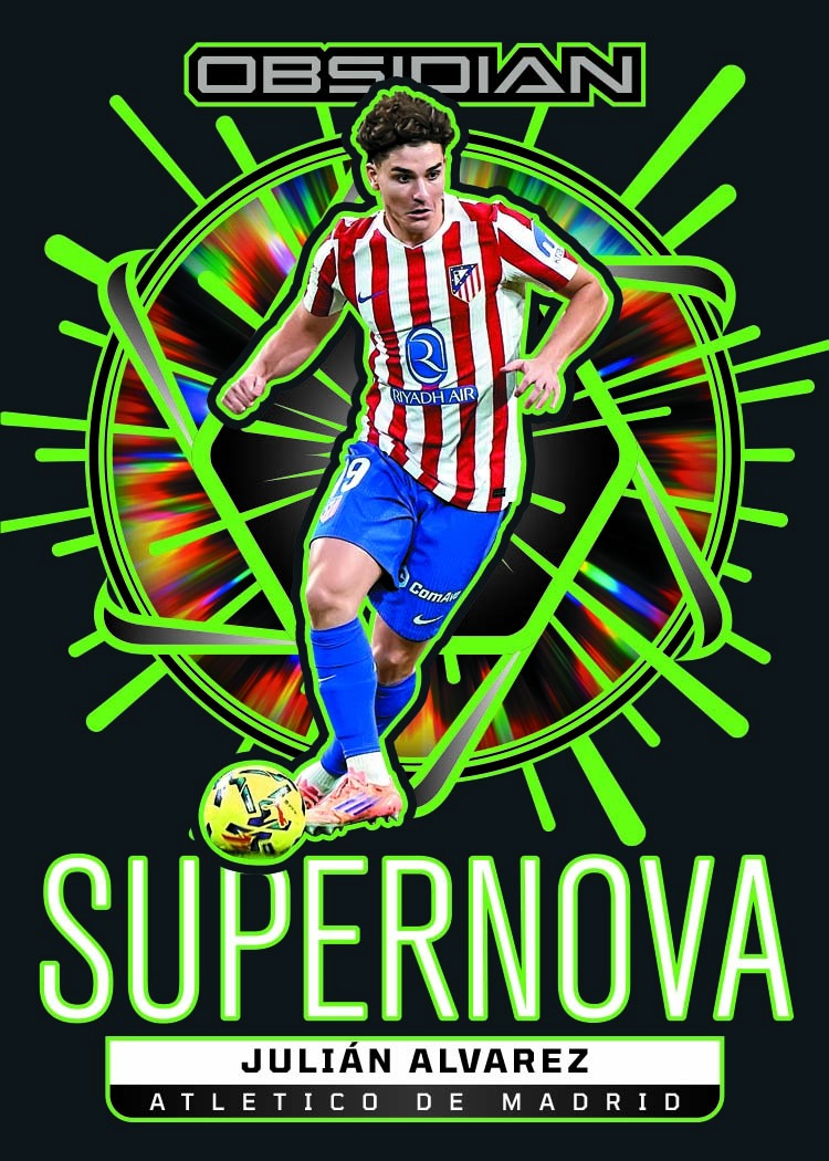2025-26 Panini Obsidian Soccer Julian Alvarez Supernova Electric Etch Green Card
