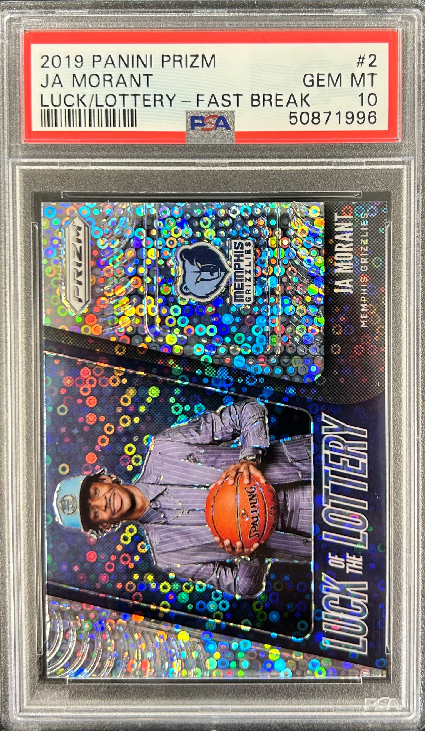 2019 Panini Prizm Luck of the Lottery Fast Break #2 Ja Morant PSA 10