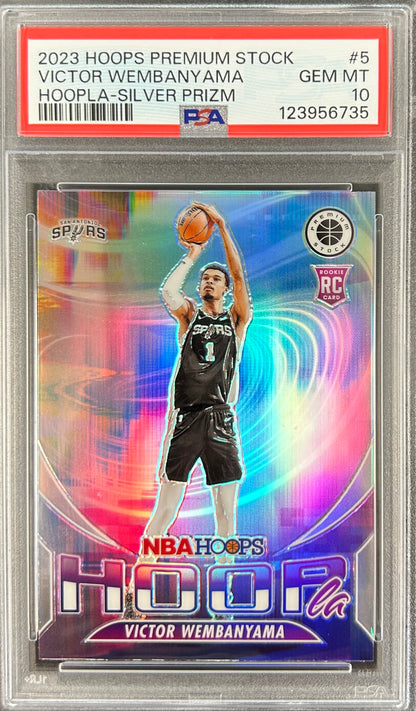 2023 Panini Hoops Premium Stock Hoopla Silver Prizm #5 Victor Wembanyama PSA 10