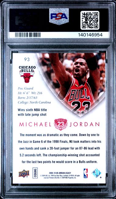 2009 Upper Deck Jordan Legacy Gold #93 Michael Jordan PSA 10 - Back