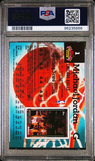 1992 Topps Stadium Club #1 Michael Jordan PSA 9 - Back