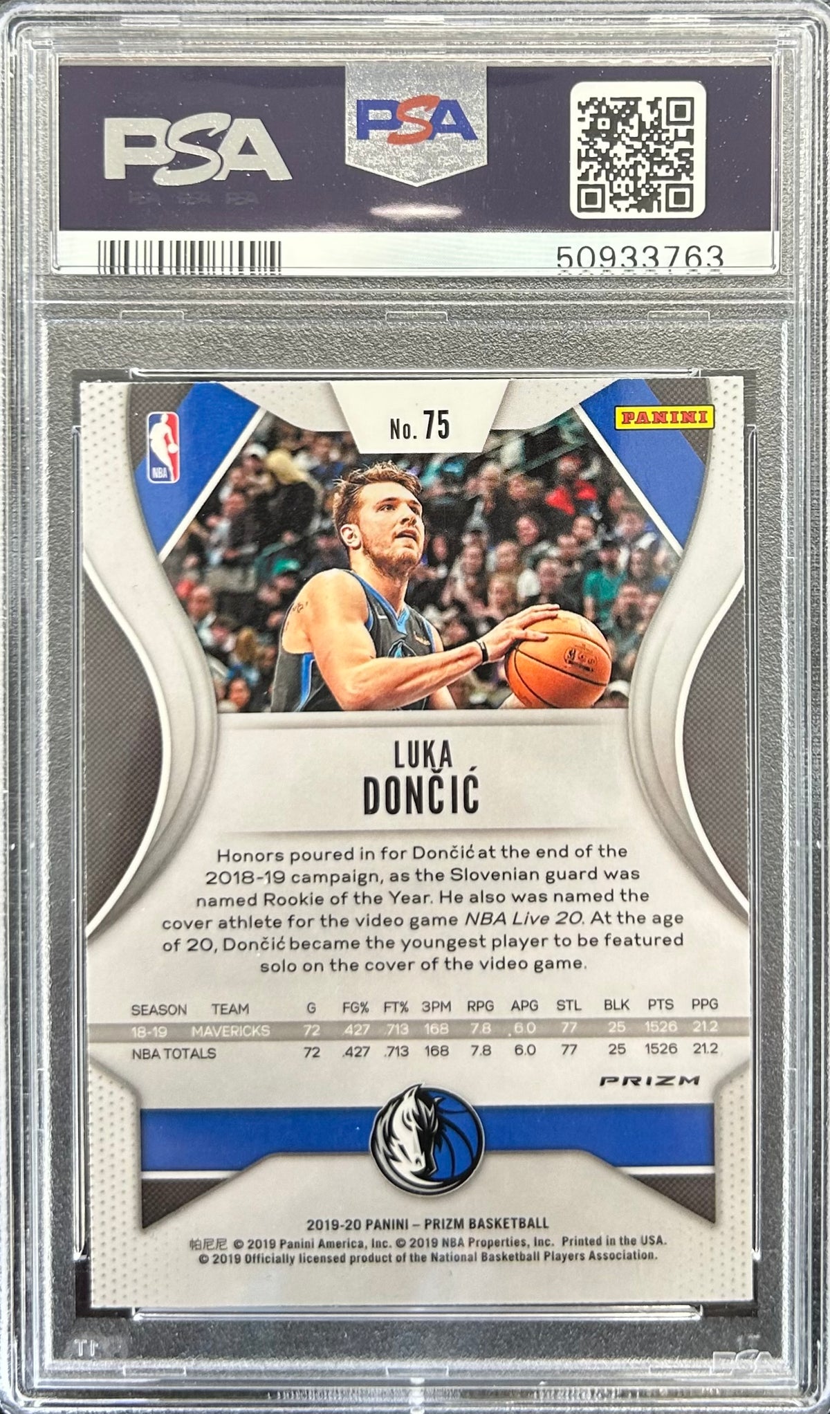2019 Panini Prizm Green Prizm #75 Luka Doncic PSA 10