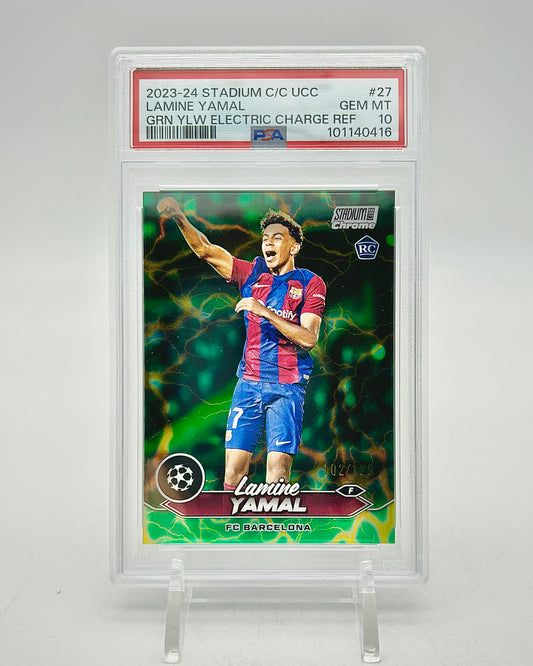 2023-24 Topps Stadium Club Chrome UCC Green Yellow Electric Charge Refractor /125: #27 Lamine Yamal (PSA 10)