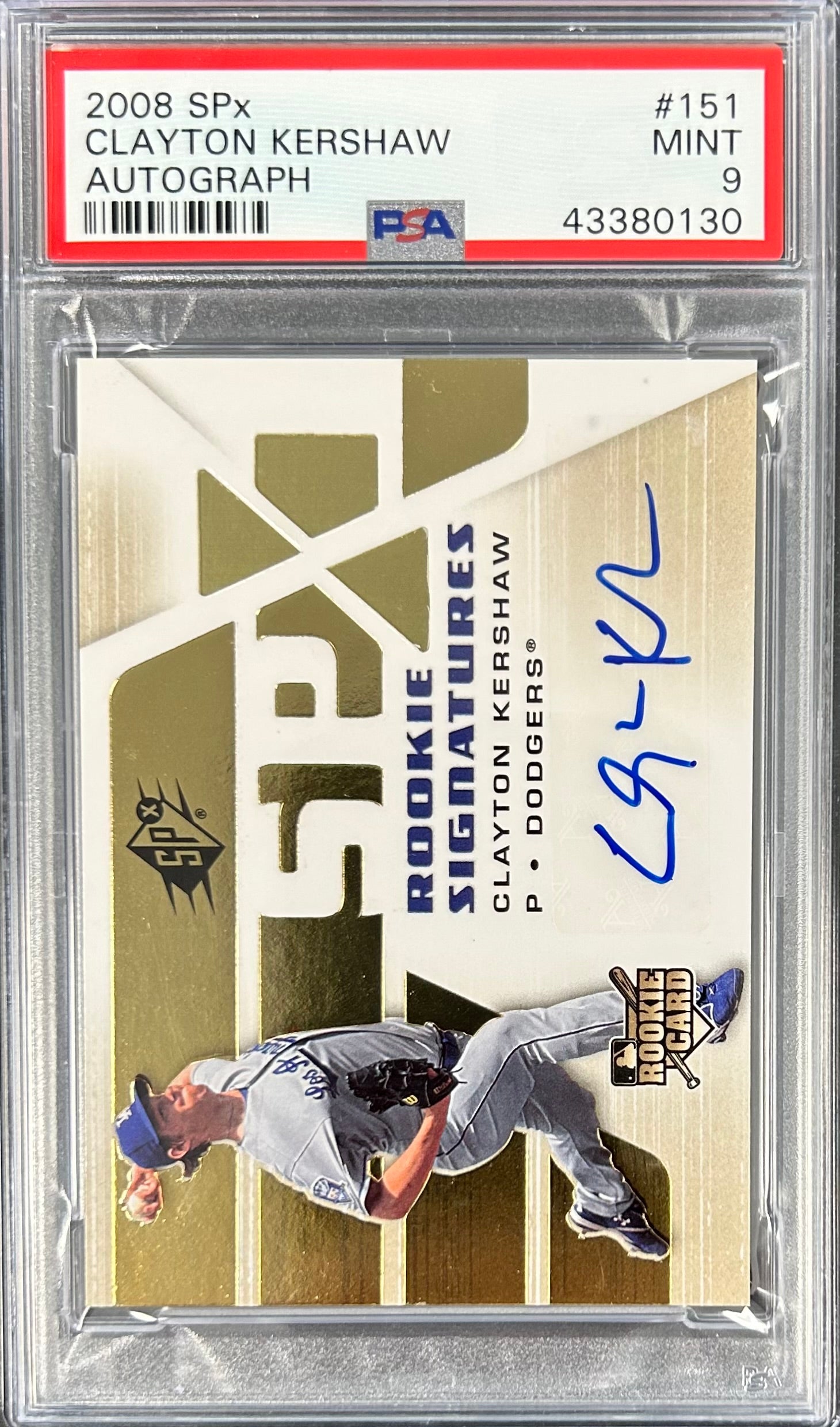 2008 Upper Deck SPx Rookie Signatures #151 Clayton Kershaw PSA 9