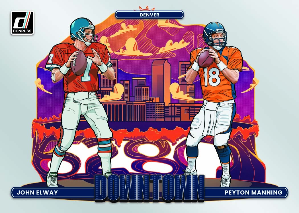 2026 Panini Donruss Football John Elway & Peyton Manning Downtown! Duos Card