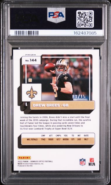 2022 Panini Donruss Optic Purple Stars /15 #144 Drew Brees PSA 10 - Back