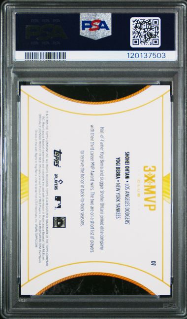 2025 Topps Welcome to the Club Dual Gold Foil /50 #D7 Shohei Ohtani/Yogi Berra PSA 10 - Back