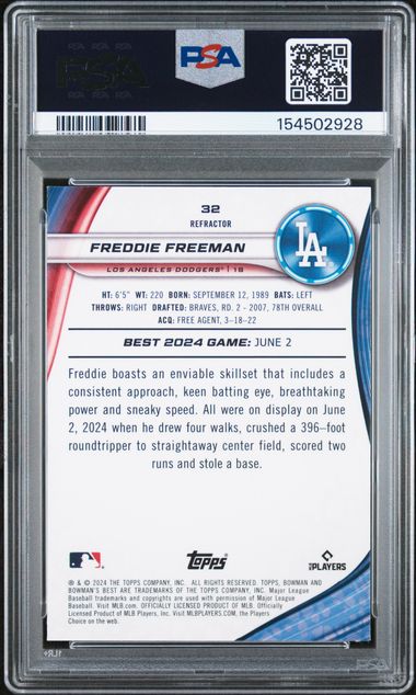 2024 Bowman's Best Refractor #32 Freddie Freeman PSA 9 - Back