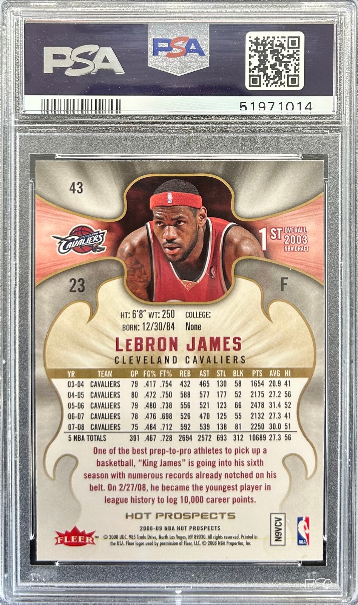 2008 Fleer Hot Prospects #43 Lebron James PSA 9