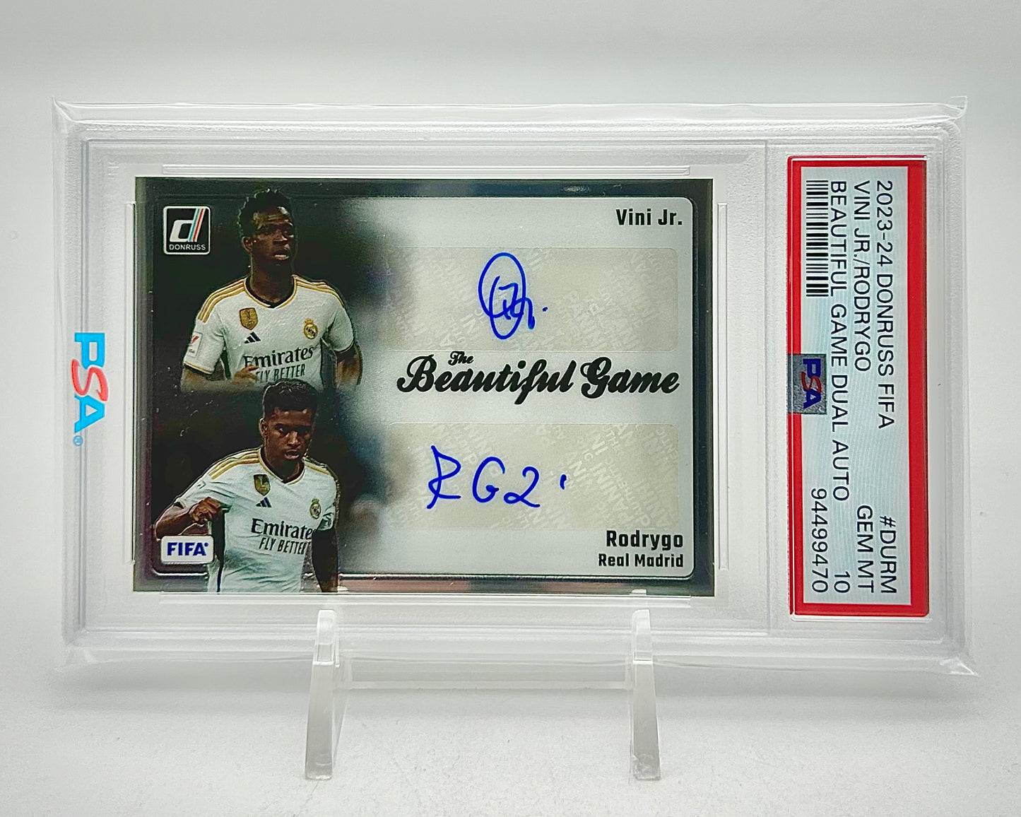 2023-24 Panini Donruss FIFA Beautiful Game Dual Autographs: #DU-RM Vini Jr. / Rodrygo (PSA 10)