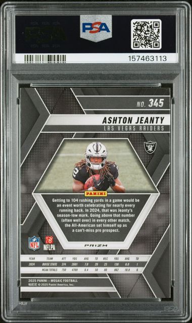 2025 Panini Mosaic Reactive Purple #345 Ashton Jeanty PSA 10 - Back