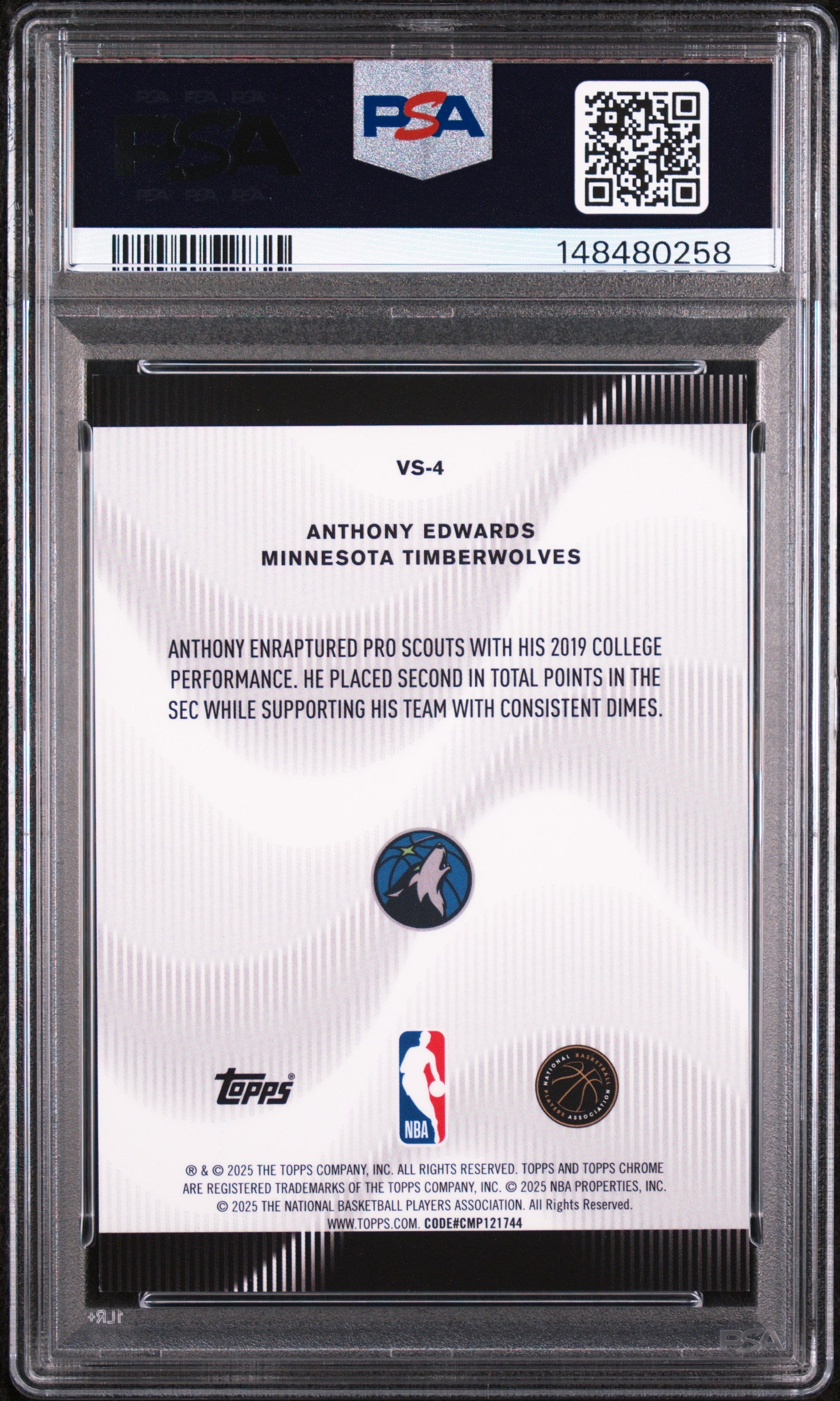 2025 Topps Chrome Voices Gold Refractor /50 #VS-4 Anthony Edwards PSA 9