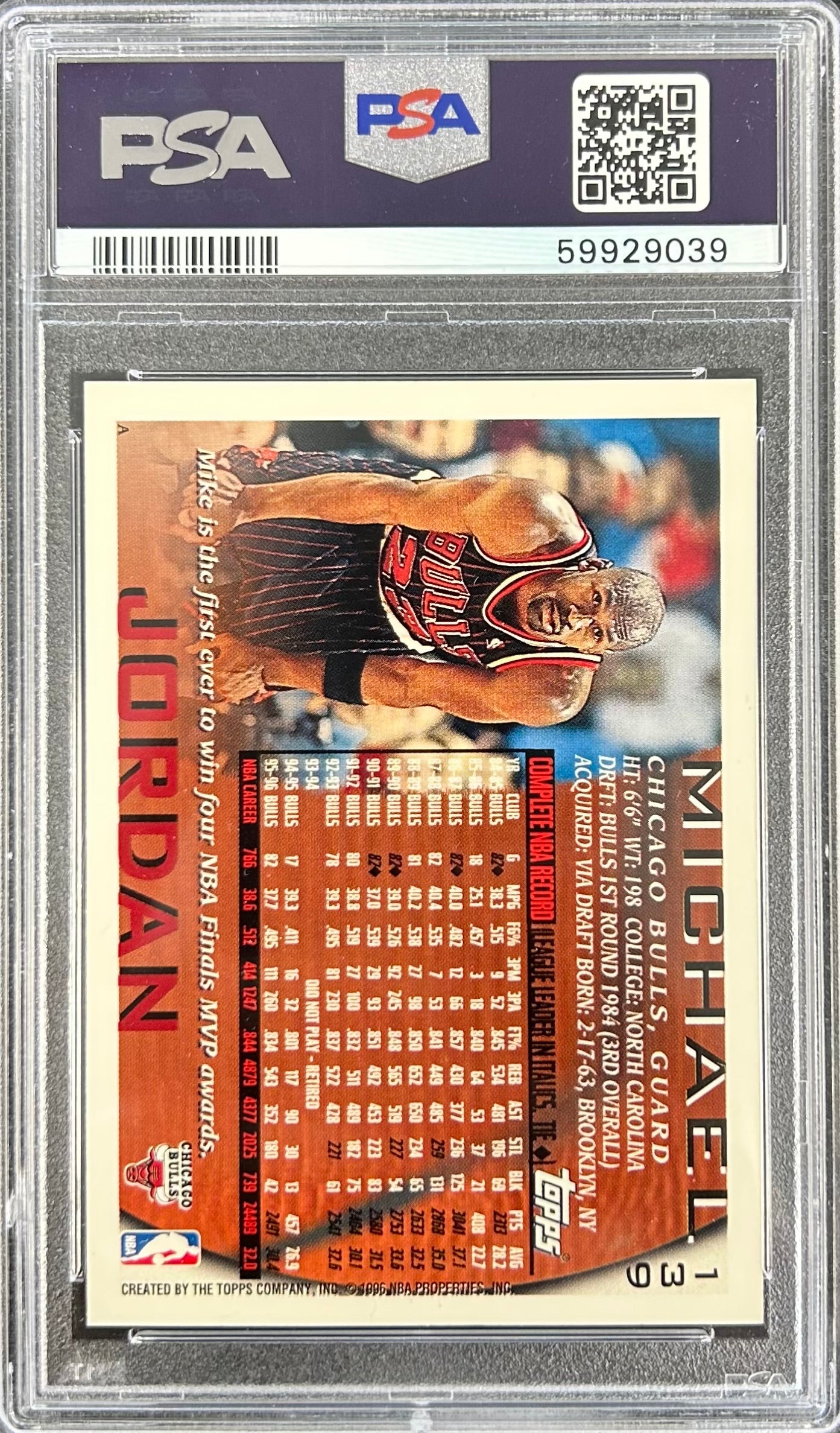 1996 Topps #139 Michael Jordan PSA 9 (59929039)