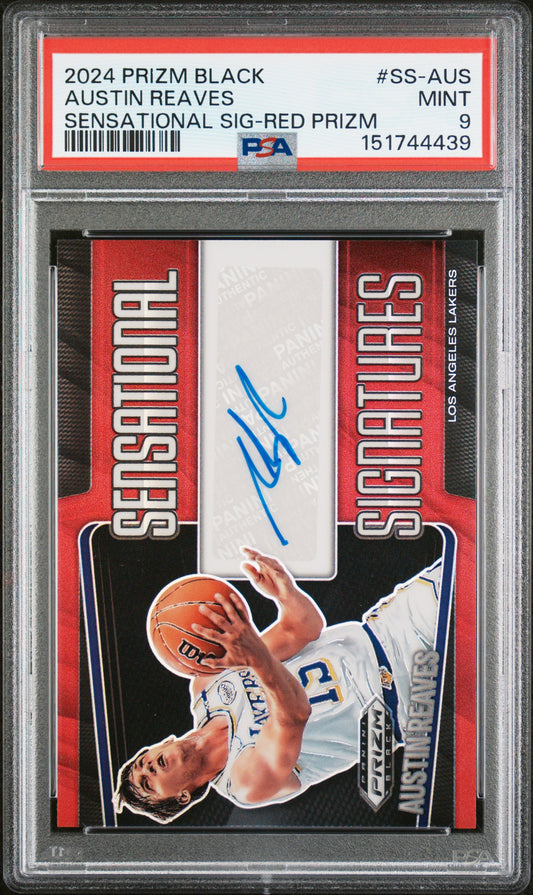 2024 Panini Prizm Black Sensational Signatures Red Prizm /99 #SS-AUS Austin Reaves PSA 9