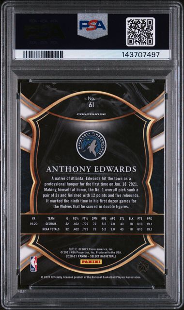 2020 Panini Select Blue Retail #61 Anthony Edwards PSA 9 - Back