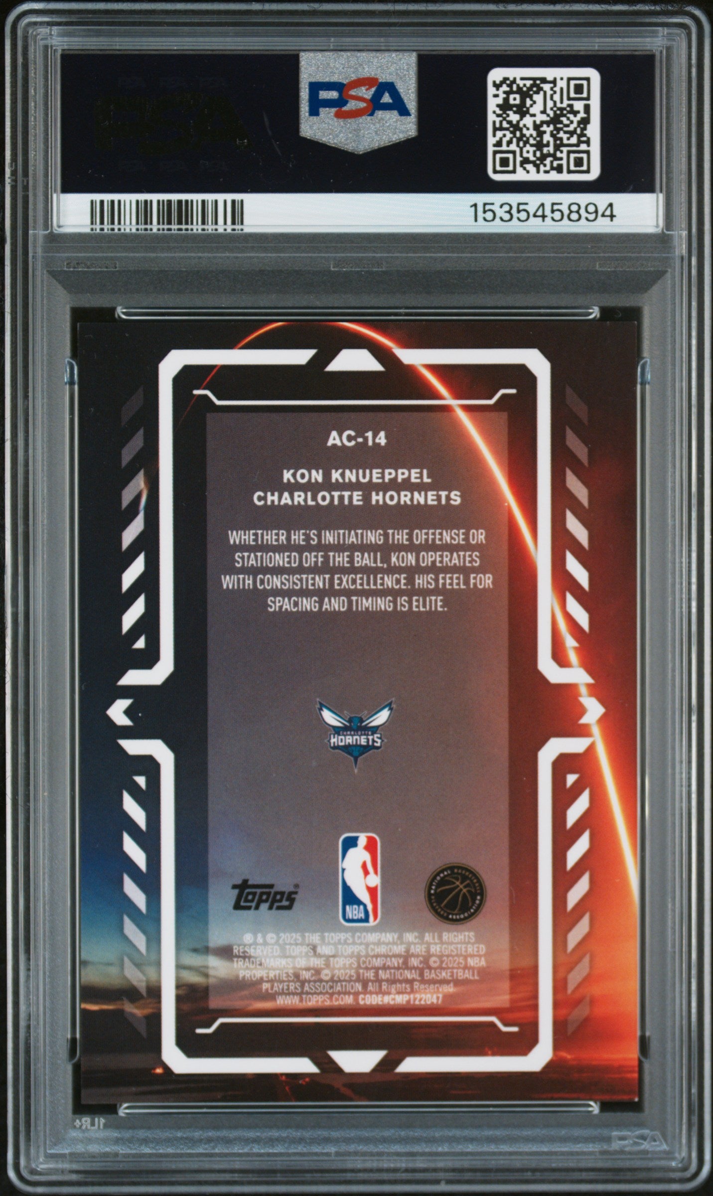 2025 Topps Chrome Activators Black Refractor /10 #AC-14 Kon Knueppel PSA 9